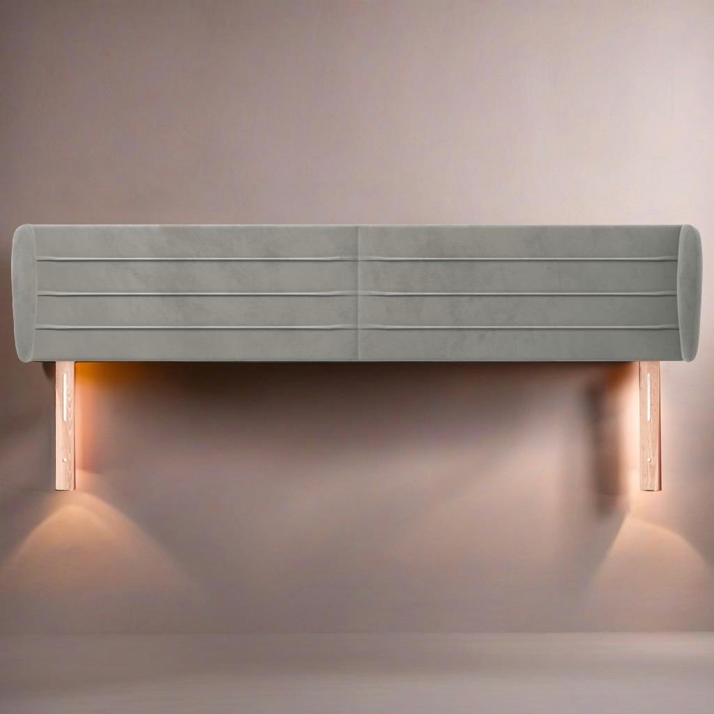 Samt-Kopfteil mit Ehren in Hellgrau – 183 x 23 x 78/88 cm – elegantes Design für stilvolle Schlafzimmer