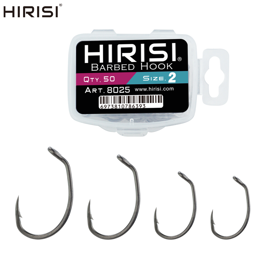 Hirisi 50pcs PTFE Coated High Carbon Stainless Steel Barbed Fish Hook With Eye Fishing Accessories 8025