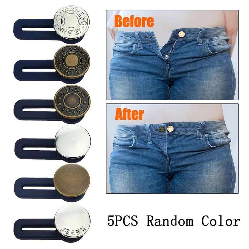 Extension de boutons pour pantalons, 5 pièces, bouton de taille réglable, extenseur de ceinture rétractable, couleur aléatoire, boutons sans couture