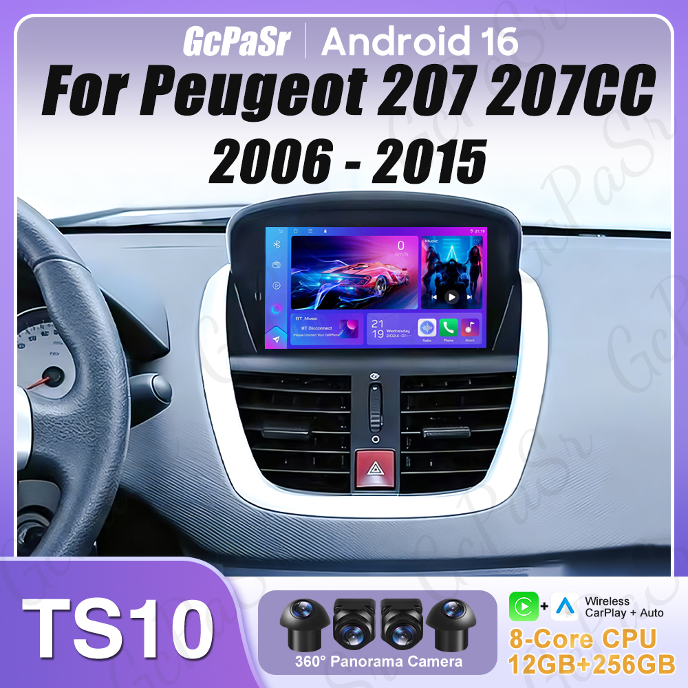Radio samochodowe Android 16 dla Peugeot 207 207CC 2006 - 2015 Carplay Video GPS Nawigacja Multimedialny Odtwarzacz DVD Bez 2din 4G Wifi BT RDS
