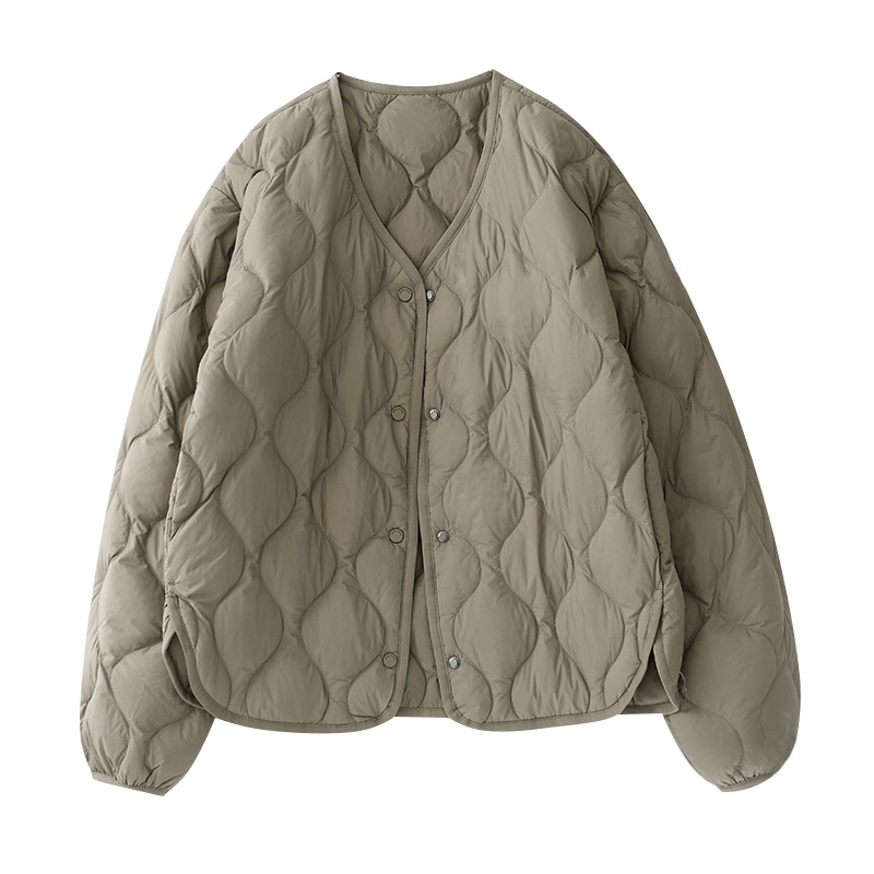 Jaqueta de Aodão Leve e Acolchoada Moda Fena Curta Solta Casual com Gola Redonda Casaco Quente para Outono e Inverno