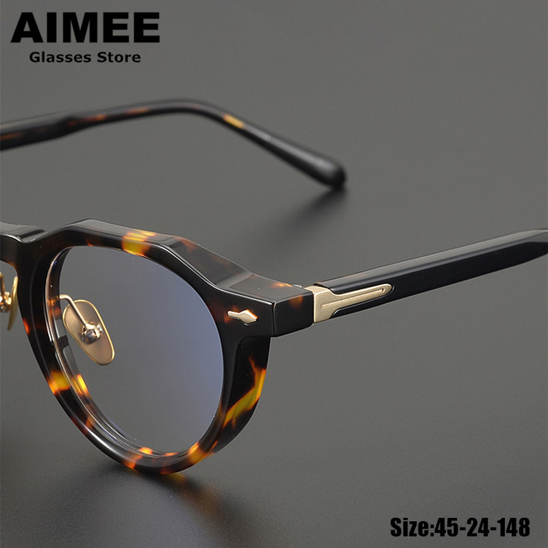 High Quality Vintage Round Acetate Glasses Frame Men Women Fashion Design Retro Eyeglasses Handmade Ultralight Eyewear Gafas New