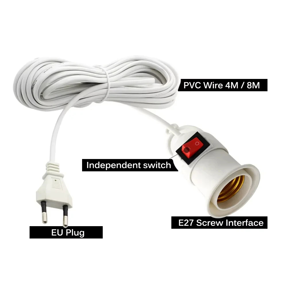 Bases de Lámpara Universales de 5/10m con Interruptor, Adaptador de Portalámparas LED E27, Accesorios para Soporte de Lámpara de Rosca, Herramientas, Dos Enchufes, Suspensión