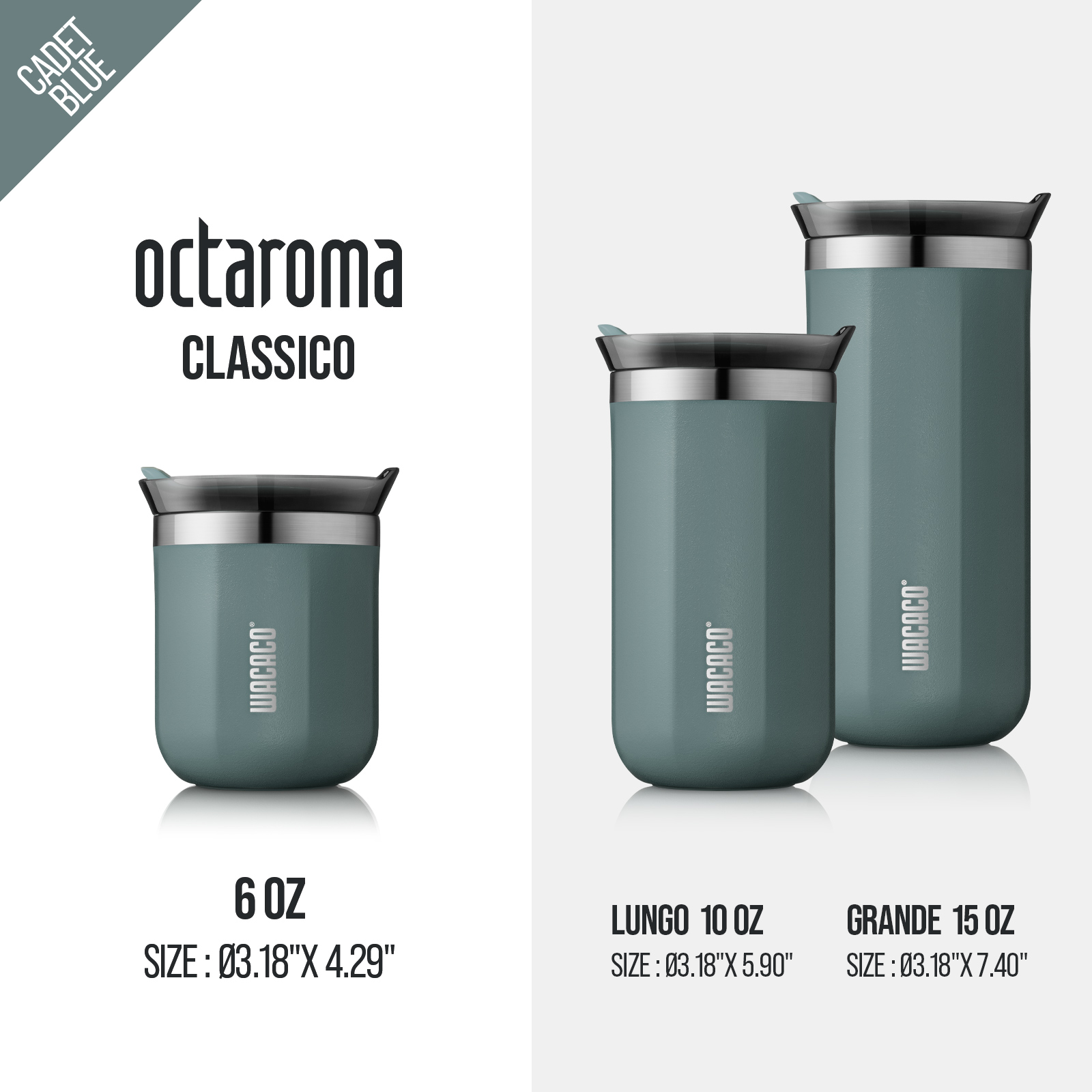 WACACO Octaroma Taza de café con aislamiento al vacío, vaso de viaje de acero inoxidable de doble pared, 6/10/15 fl oz, termo, regalo de San Valentín
