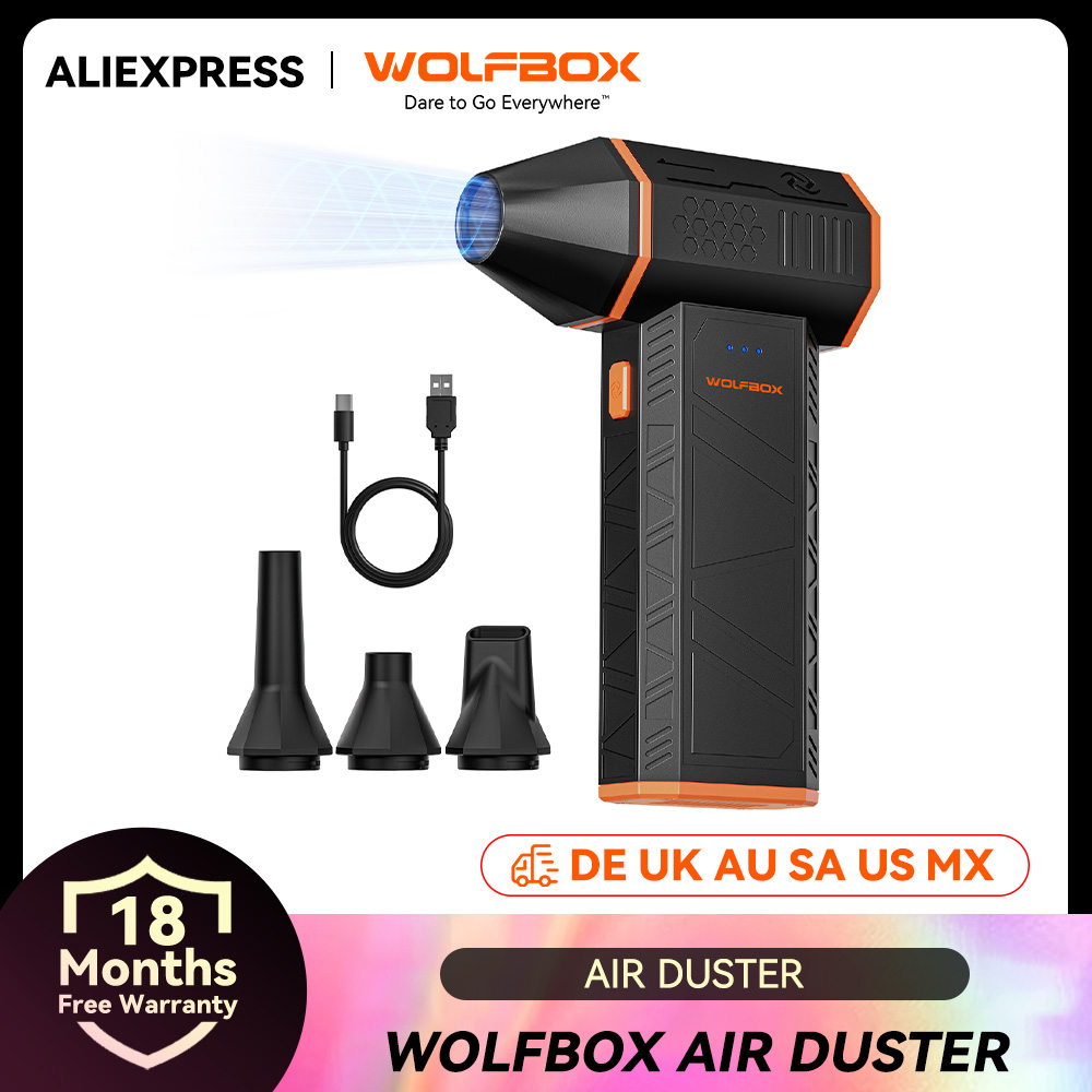 WOLFBOX MF50 Potente Soffiatore d'Aria Senza Fili, Ventilatore Portatile con 110000 Giri/Min e 3 Velocità Regolabili per Auto/Casa/Esterni