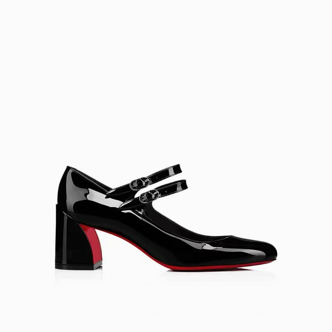 Ladies Patent Leather Luxury Heels Mary Janes Double Buckle Strap Block Heel Women's Elegant Pumps