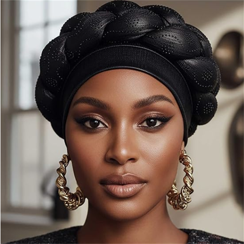 2023 nowy Rhinestone Turban Africain Auto Gele Femme brokat elastyczna muzułmański hidżab Bonnet głowa kobiety okłady warkocze Turbante Mujer