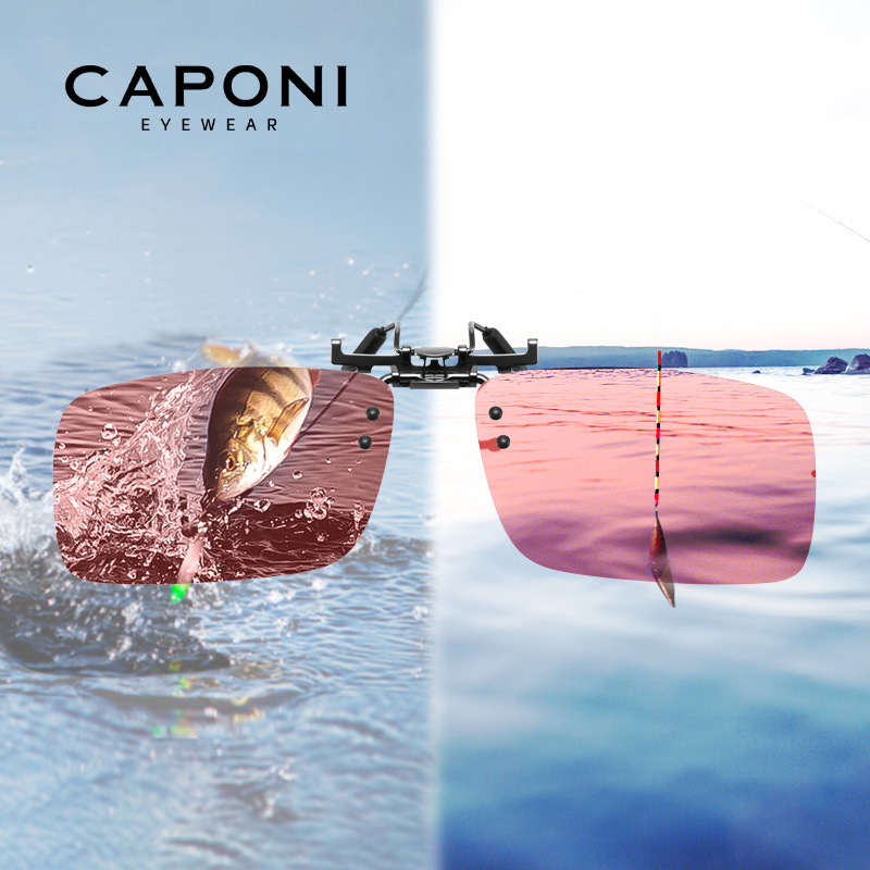 CAPONI Nuovo Clip per Occhiali da Sole da Uomo, Polarizzati Quadrati Rosa, per Pesca, Protezione Occhi, Clip Ribaltabile, Montatura Leggera CP1101