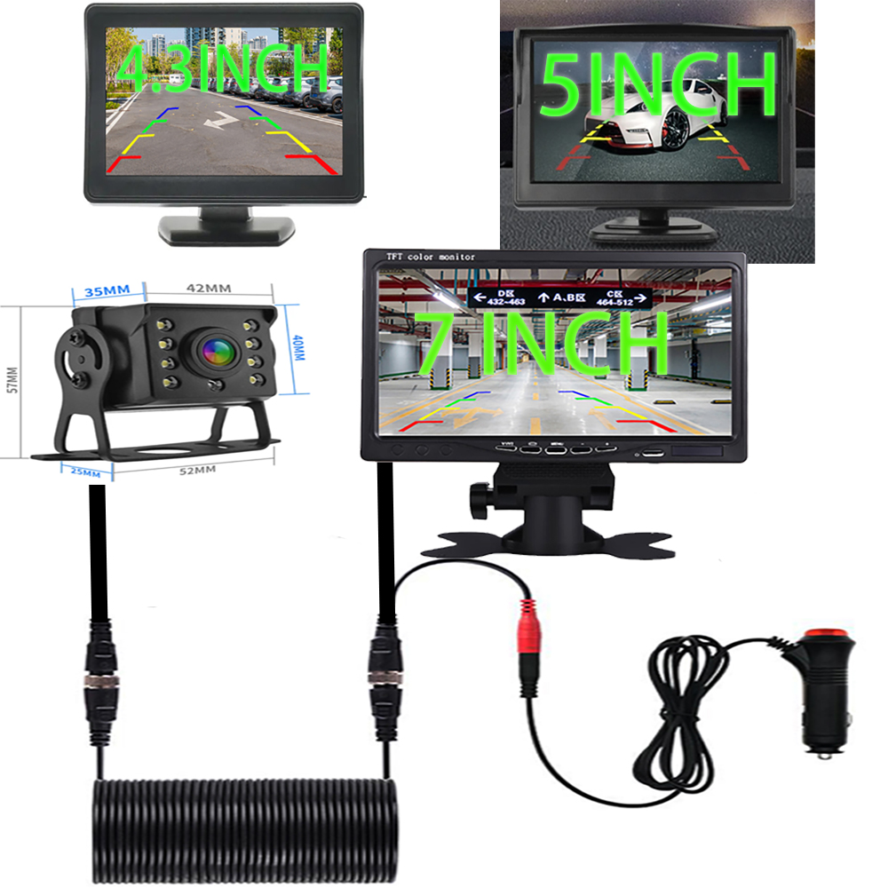 2-in-1-LCD-CCD-Parkplatz, Auto-Rückfahrkamera, umgekehrt mit 4,3/5/7-Zoll-Monitor-Bildschirm für LKW, Bus, Sicherheit, Nachtsicht