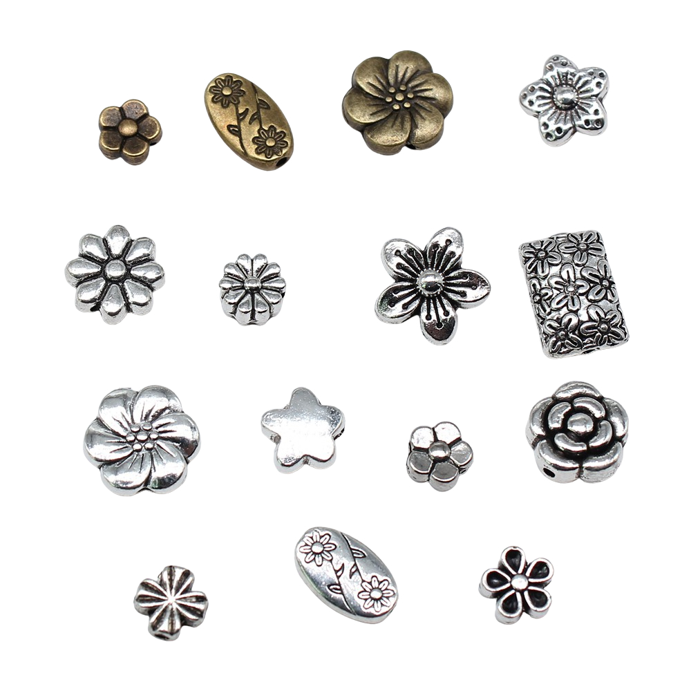 20 piezas de dijes de cuentas con agujero pequeño de flores para fabricación de joyería, manualidades DIY, hallazgos, joyería tibetana hecha a mano