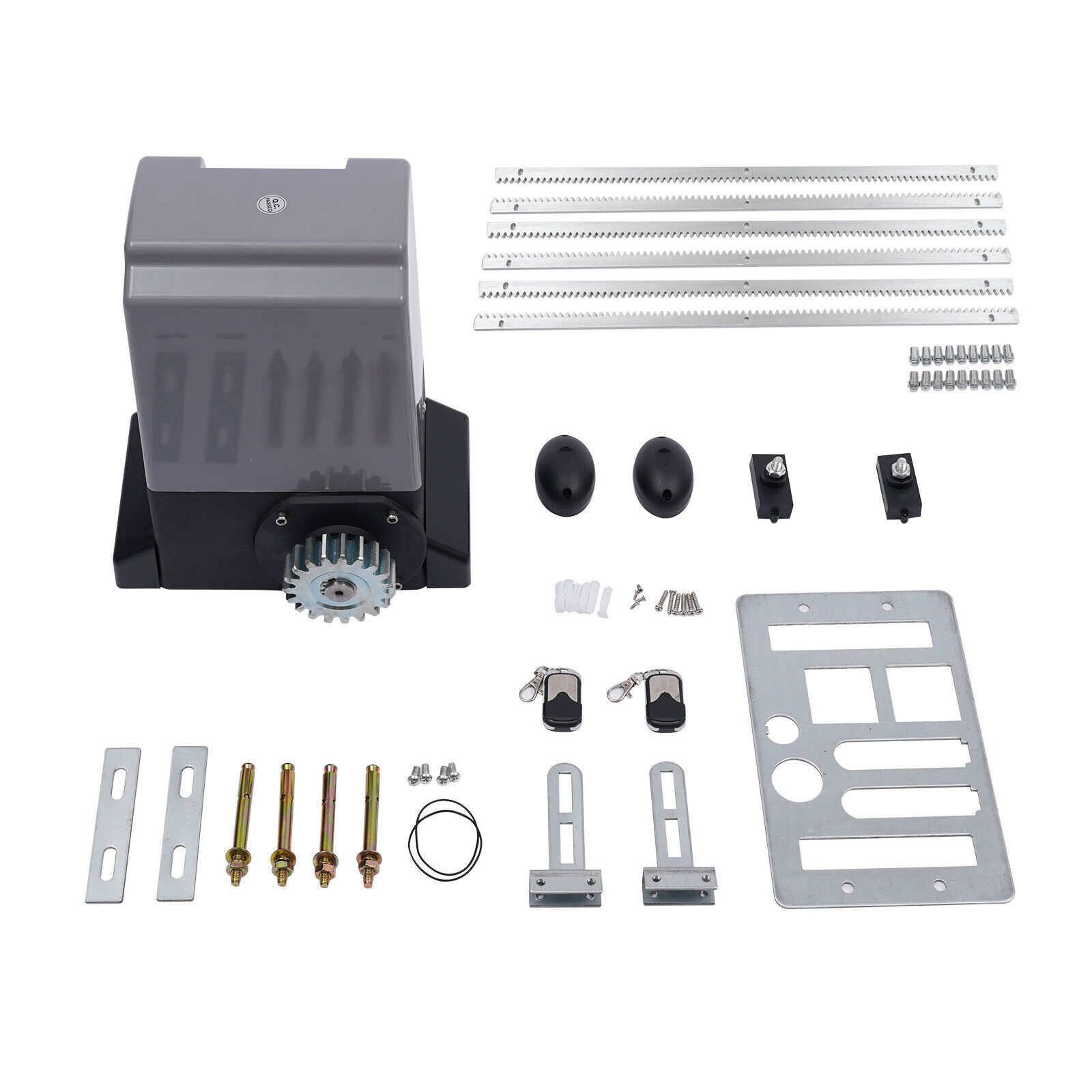 750W 1600KG Automatic Electric Slide Gate Opener Operator Sliding Door Motor with Remote Control & 6m Gear Rack Rail KIT
