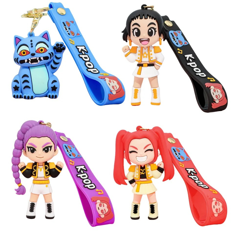 Cute K-Pop Demon Hunters Keychain Pendant Little Tiger Character PVC Figure Anime Theme Keyring For Fans Gift Backpack Phone Bag