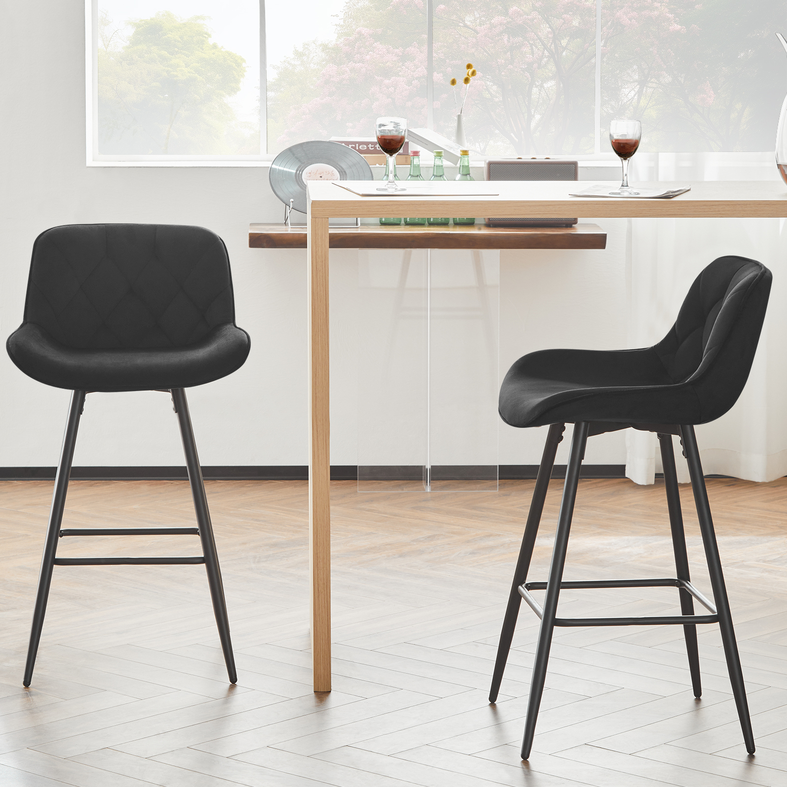 WOLTU 2 pièces/ensemble tabourets de Bar chaises de Bar en velours avec dossier chaises de bistro ergonomiques tabouret rembourré pour Pub Bar îlot de cuisine