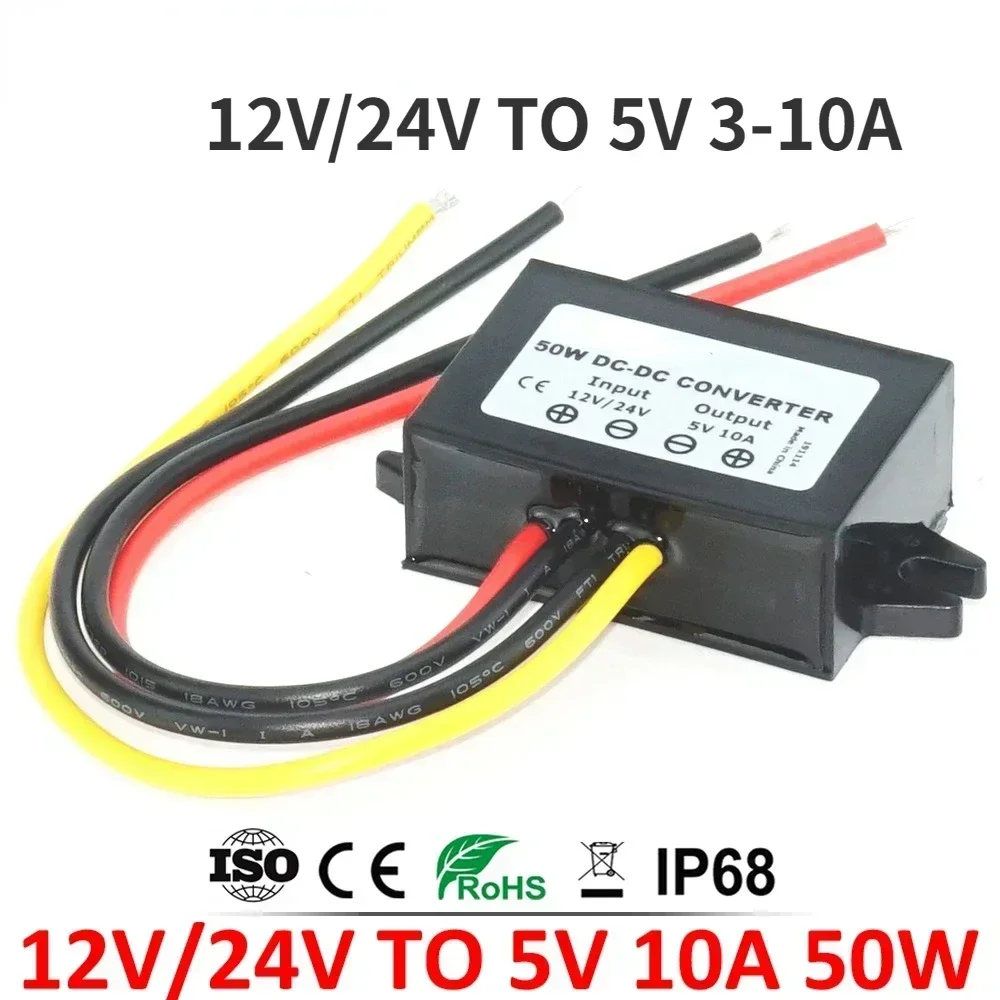 Convertisseur de puissance CC abati eur pour voiture, alimentation à découpage, LED, 12 V, 24V à 5 V, 5A, 3A, 10A, 8-36V, Buck 5 V