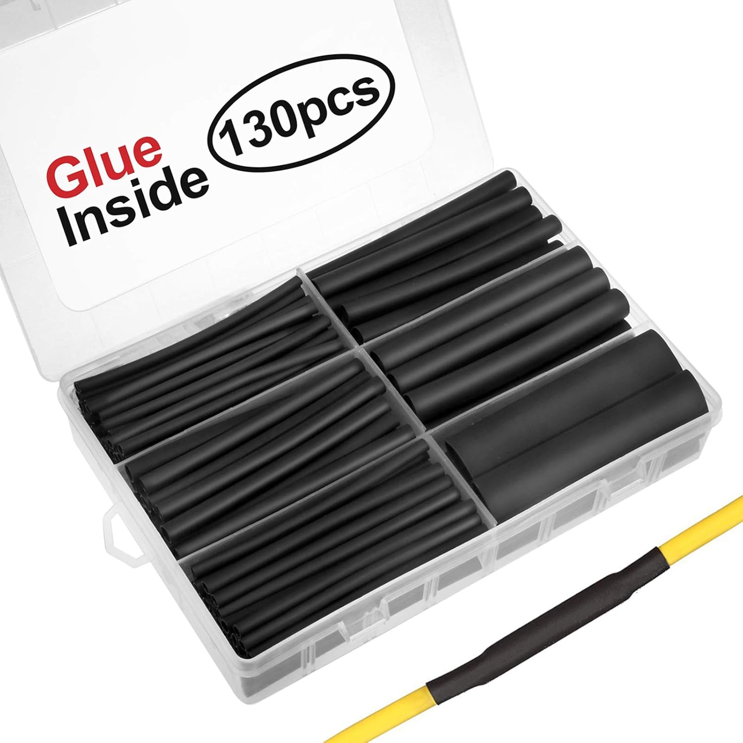 Kit de tubes thermorétractables adhésifs à double paroi 3:1, 130 pièces, 6 tailles (diamètre): 1/2, 3/8, 1/4, 3/16, 1/8, 3/32 pouces, câble métallique Premium