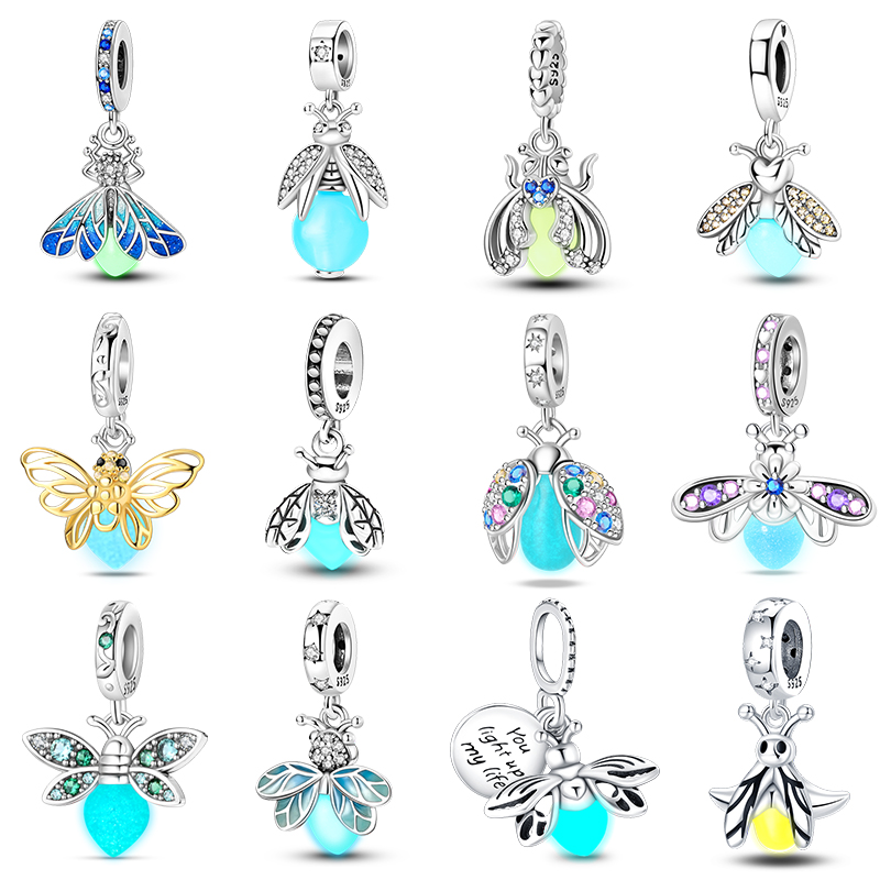 100% 925 Sterling Zilveren Creatieve Blauwe Lichtgevende Vuurvlieg Bedels Hangers Passen Qikaola 925 Originele Armbanden Diy Verjaardag Sieraden