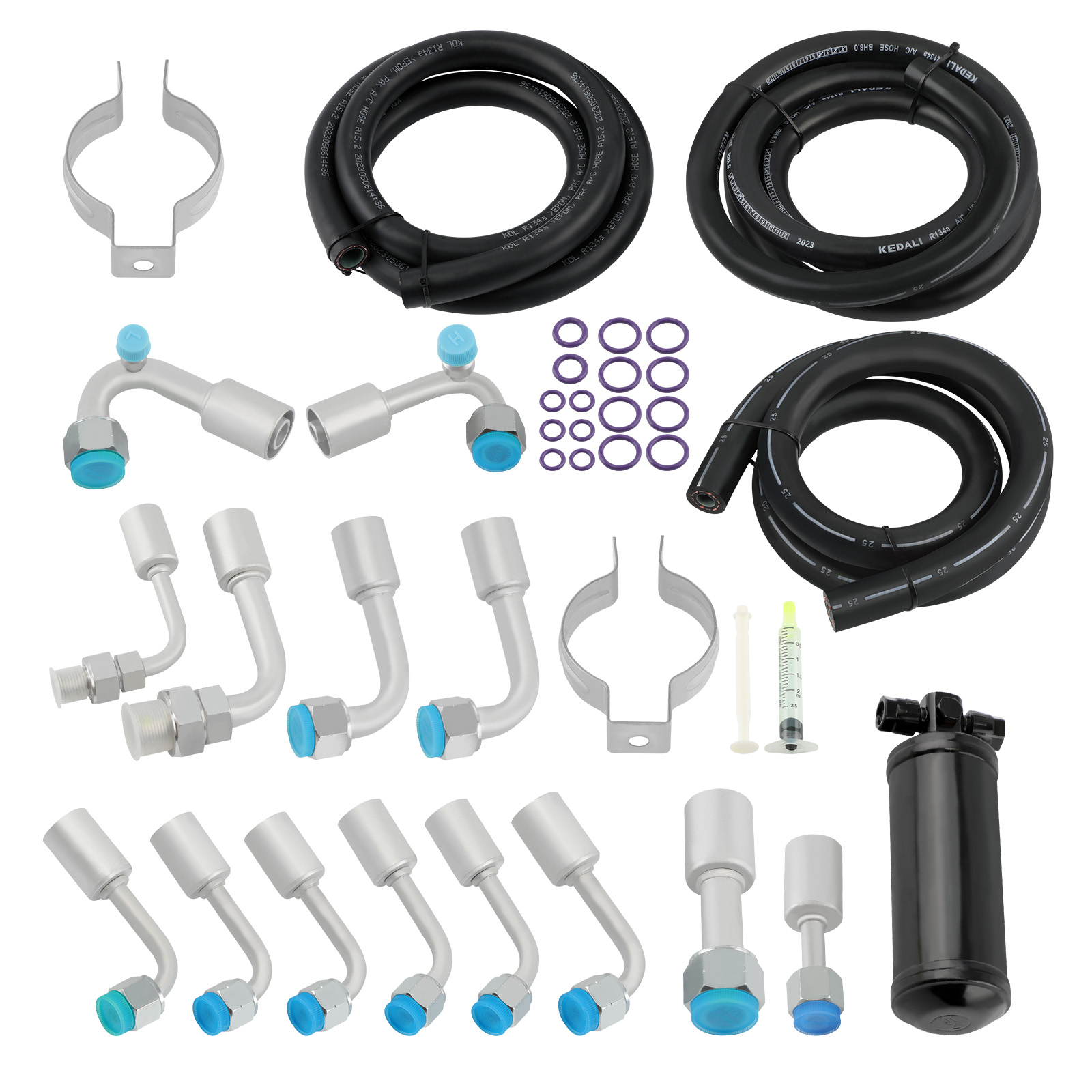 Kit selang AC Universal 134a & pengering hitam & fiting o-ring