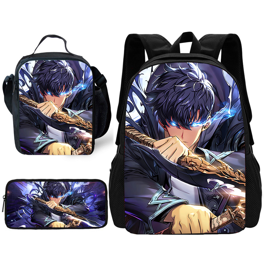 Solo Leveling Shadow King Juego de 3 piezas de mochila escolar para niños con bolsas para el almuerzo, bolsas para lápices, mochilas escolares para niños y niñas, el mejor regalo