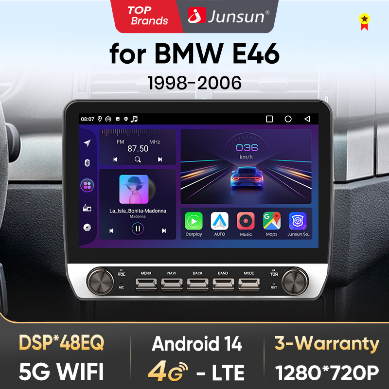 Junsun 10 inch draadloze CarPlay Android Auto autoradio voor BMW E46 M3 318/320/325/330/335 1998 1999-2006 GPS navigatie stereo RDS