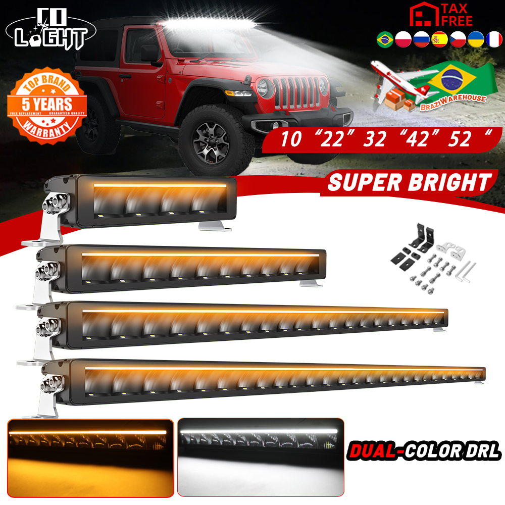 CO LIGHT Nieuwe slanke 52 inch LED-lichtbalk Wit en amber 42 "led-werklamp 6500K 3500K DRL 30000LM Off-road rijlamp 12V 24V