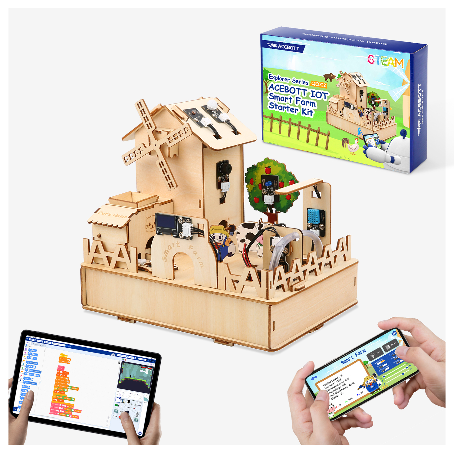 ACEBOTT ESP32 IOT Progetti Casa in legno STEM Smart Farm Starter Kit per Arduino
