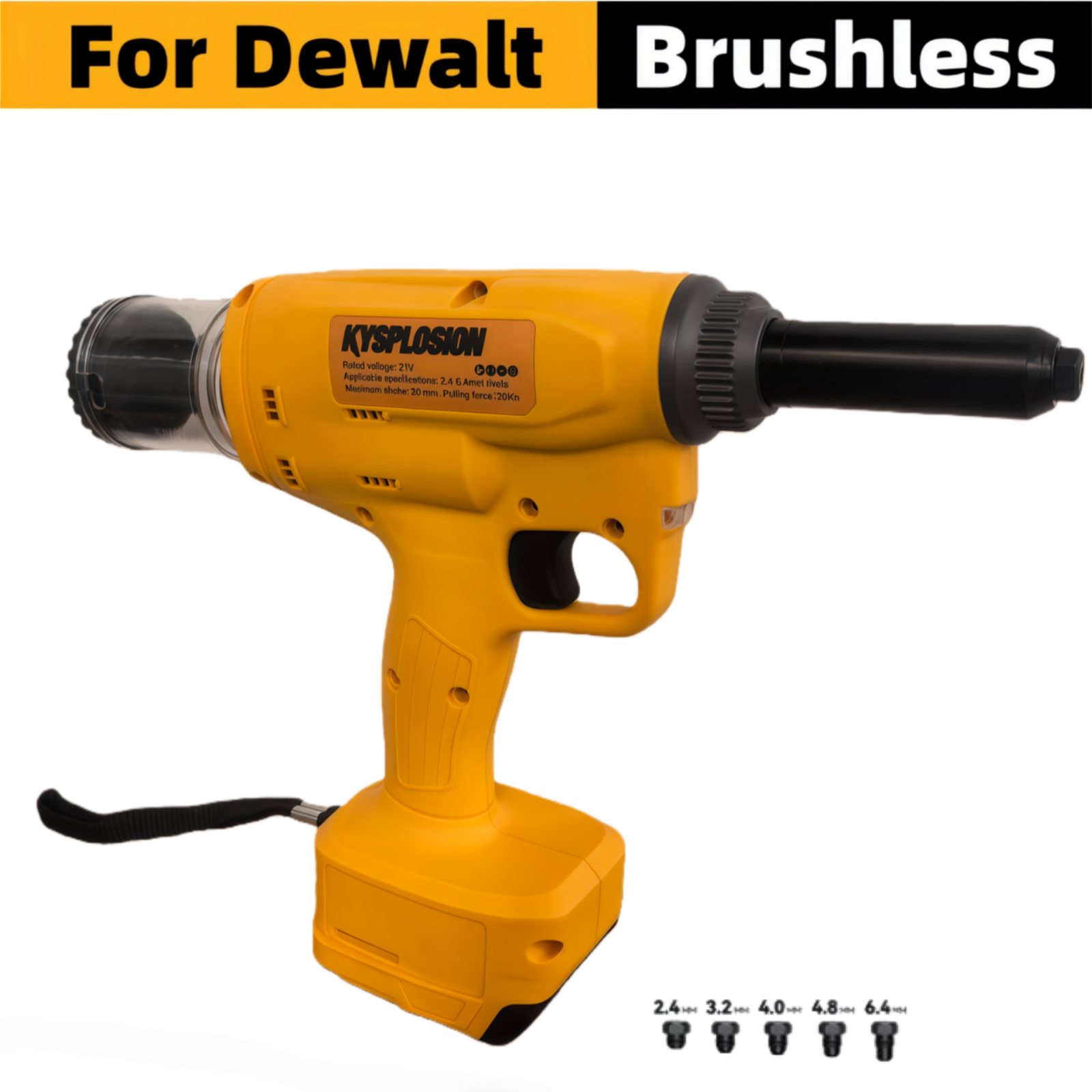 Для бесщеточного заклепочного пистолета DeWALT 20 В с батарейным питанием - высокая сила тяги 20 кН, промышленный беспроводной электрический инструмент с ходом 30 мм