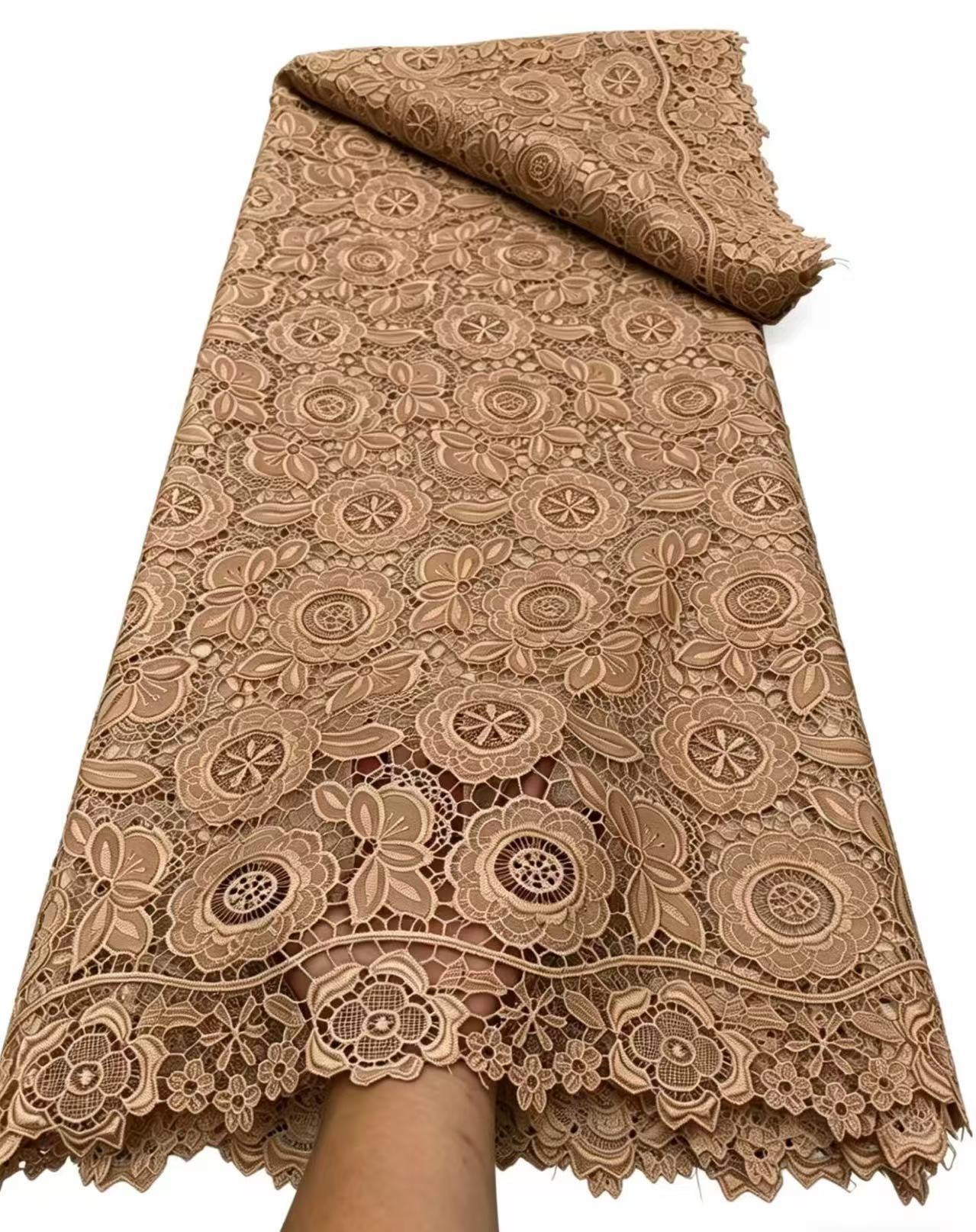 Tecido de Renda Guipure Nigeriana 2026 de Alta Qualidade, 5 Jardas, Renda Africana Solúvel em Água para Vestido de Noiva e Costura