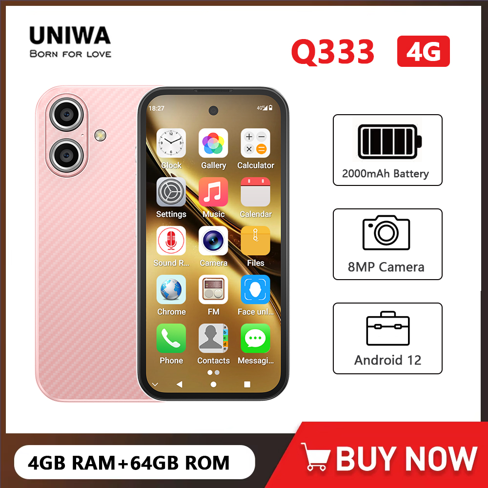 UNIWA Q333 4G bandas completas MINI Smartphone Android 4GB + 64GB teléfono móvil 2000mAh identificación facial WhatsApp GPS teléfono pequeño soporte tarjeta TF