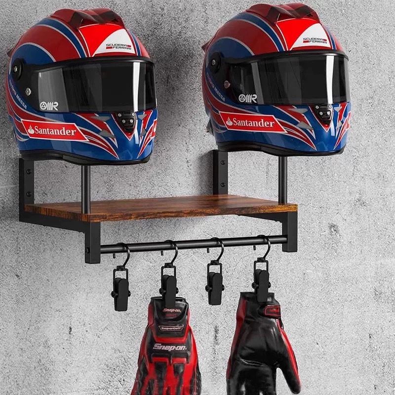 Holz-Motorradhelm-Wandhalterung mit Haken Mehrzweck-Regal Jackenhalter Küchenschrank-Regal Helm-Ausstellungsständer