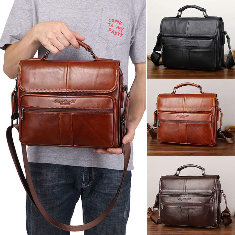 Prawdziwa skórzana teczka dla mężczyzny w stylu Vintage luksusowa torebka ze skóry bydlęcej torba na ramię Ipad Business Messenger boczna torba Crossbody
