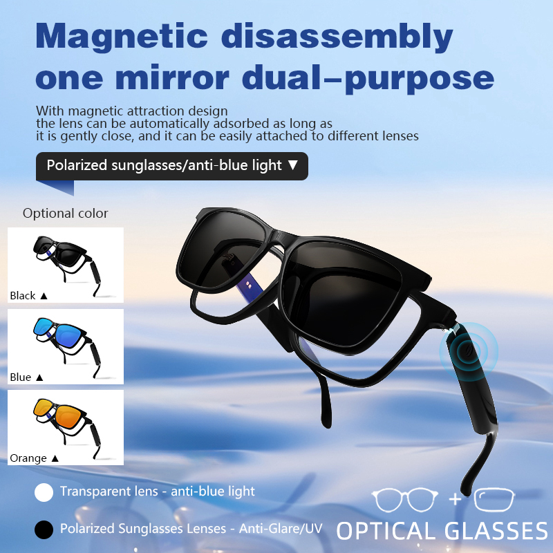 CLLOIO Magnet Clip On Bluetooth Smart Myopia Prescription Glasses Women Anti Blue Ray Reading Glasses Men Polarized Sunglasses