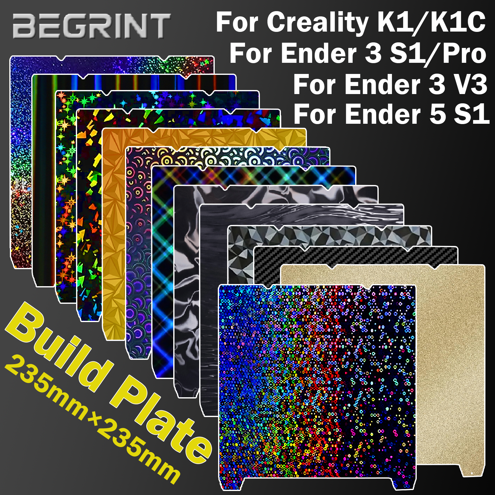 Para Creality K1 placa de construcción K1C cama Ender 3 V3 Se Ender 3 S1 Pro placa Ender 5 S1 H1H PEO PEY PEI hoja 235x235mm placa de construcción