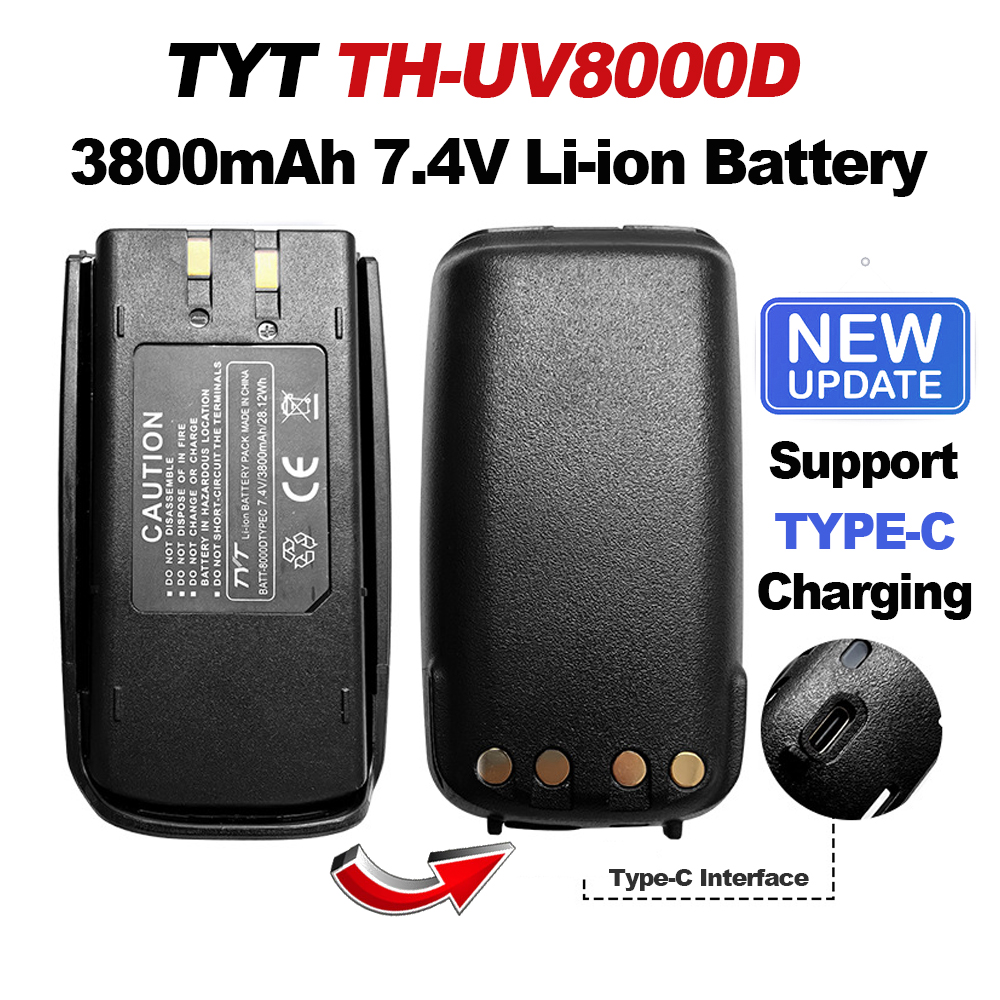 Новый обновленный аккумулятор TYT TH-UV8000D 3800 мАч 7,4 В с поддержкой зарядки литий-ионного аккумулятора типа C для радио TH-UV8000E TC-8000 LB-75L
