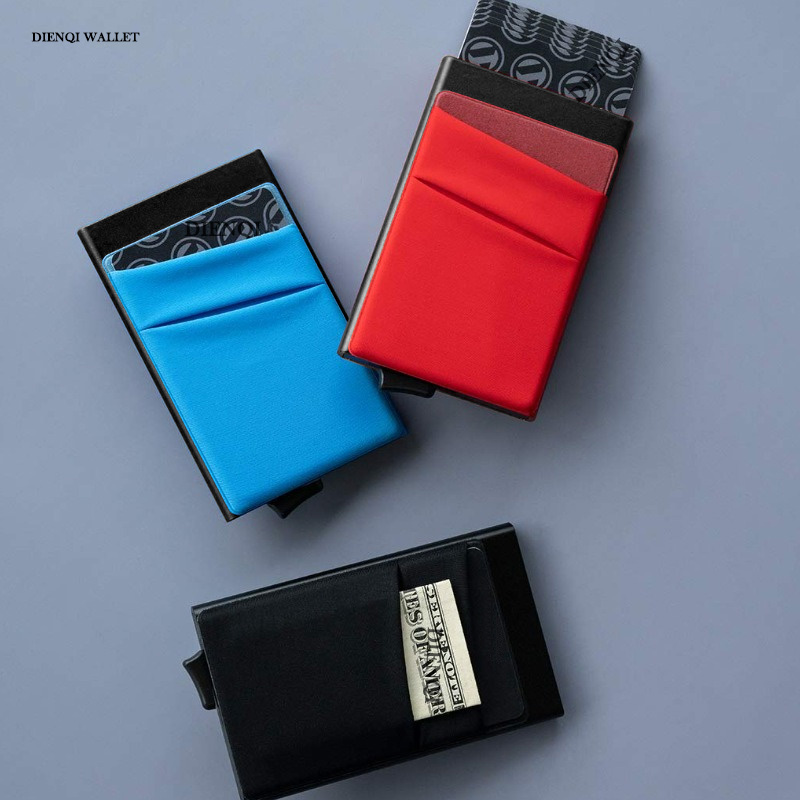 Porte-cartes de crédit bloquant RFID pour hommes, portefeuilles pour offense, portefeuille minimaliste mince, porte-cartes pop-up, étui en métal, sac d'argent, sac à main