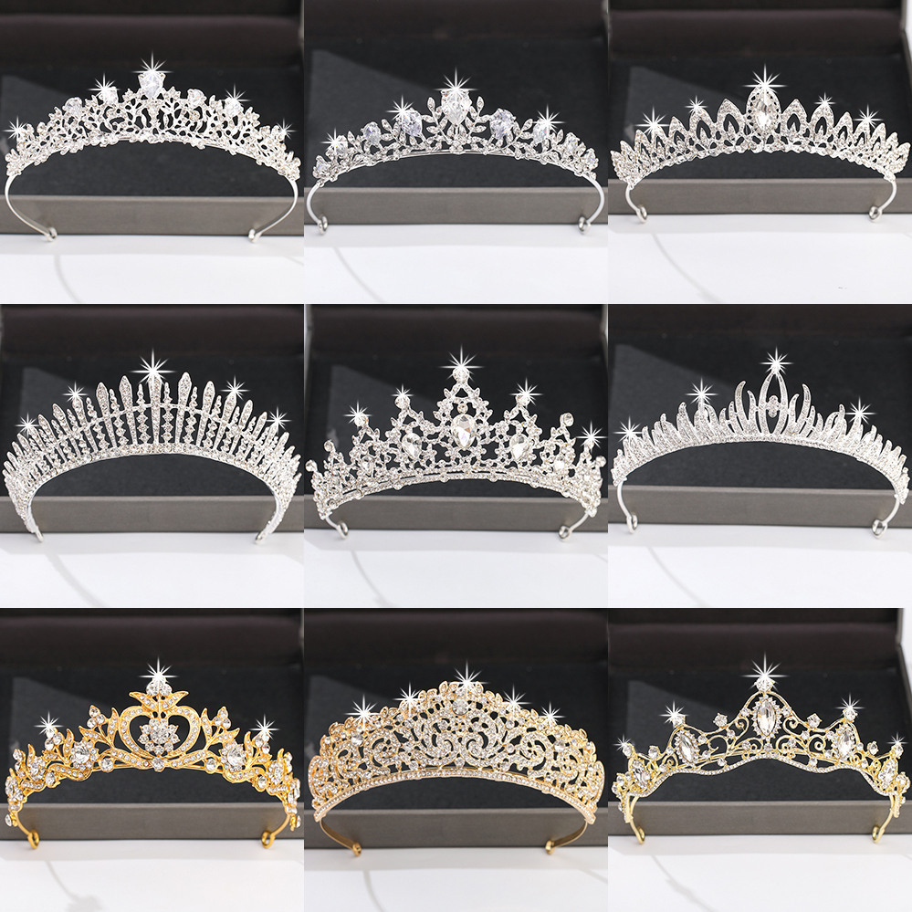 Silberfarbene Krone und Tiara Haarschmuck für Frauen Hochzeitsaccessoires Krone für Braut Kristall Strass Diadema Tiara