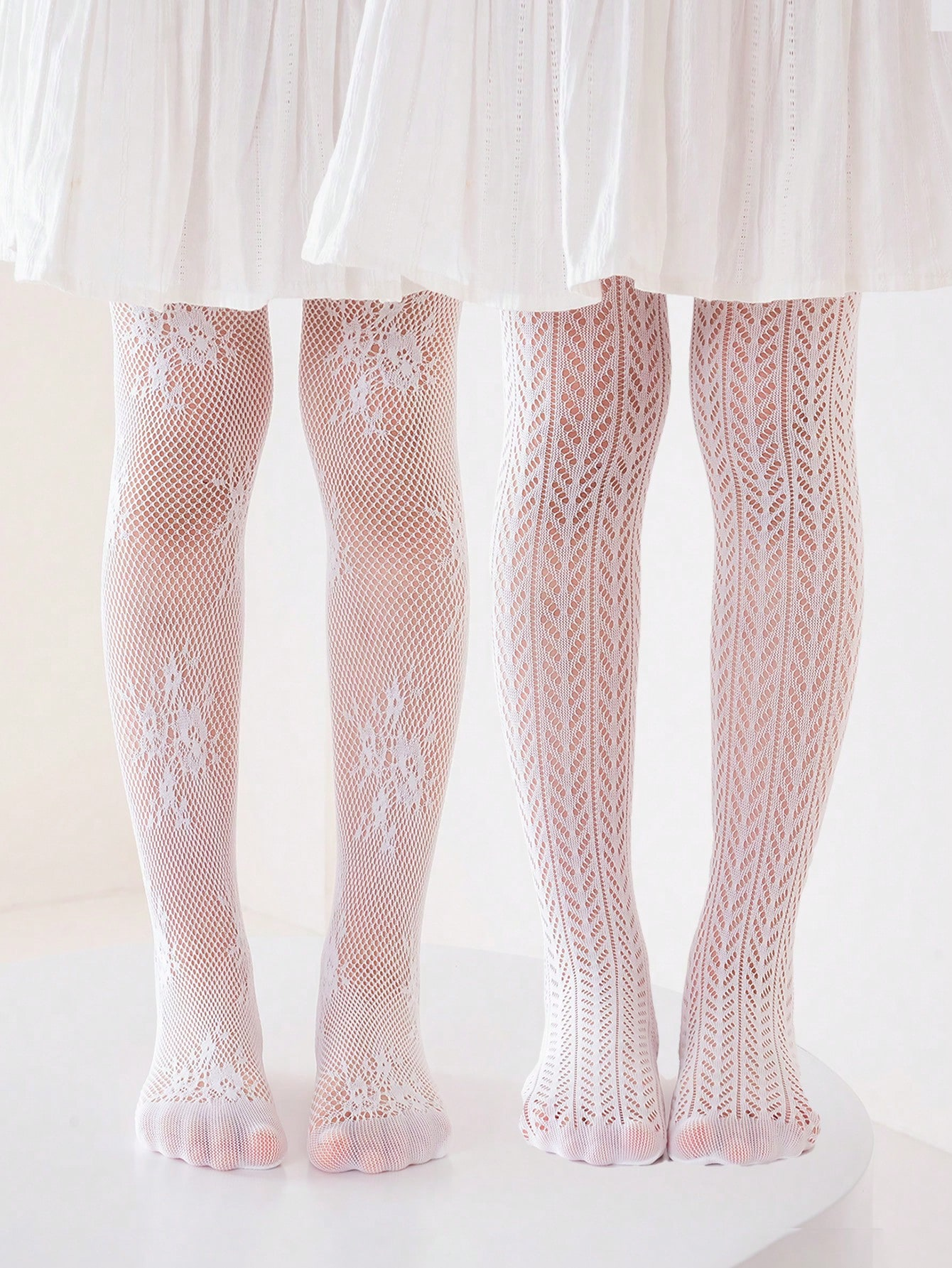 2 paia di collant sottili in rete per ragazze, collant in rete bianca con pizzo, collant traspiranti per bambini, collant da ballo elastici per bambini
