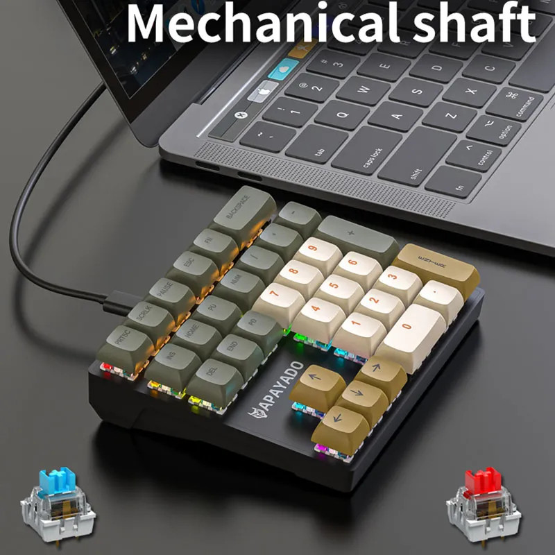 K33 Numerische Tastatur, kabelgebunden, APAYADO, 33-Tasten, mechanische Mini-Ziffertastatur, bunte Beleuchtung für Finanzbuchhaltungsarbeiter