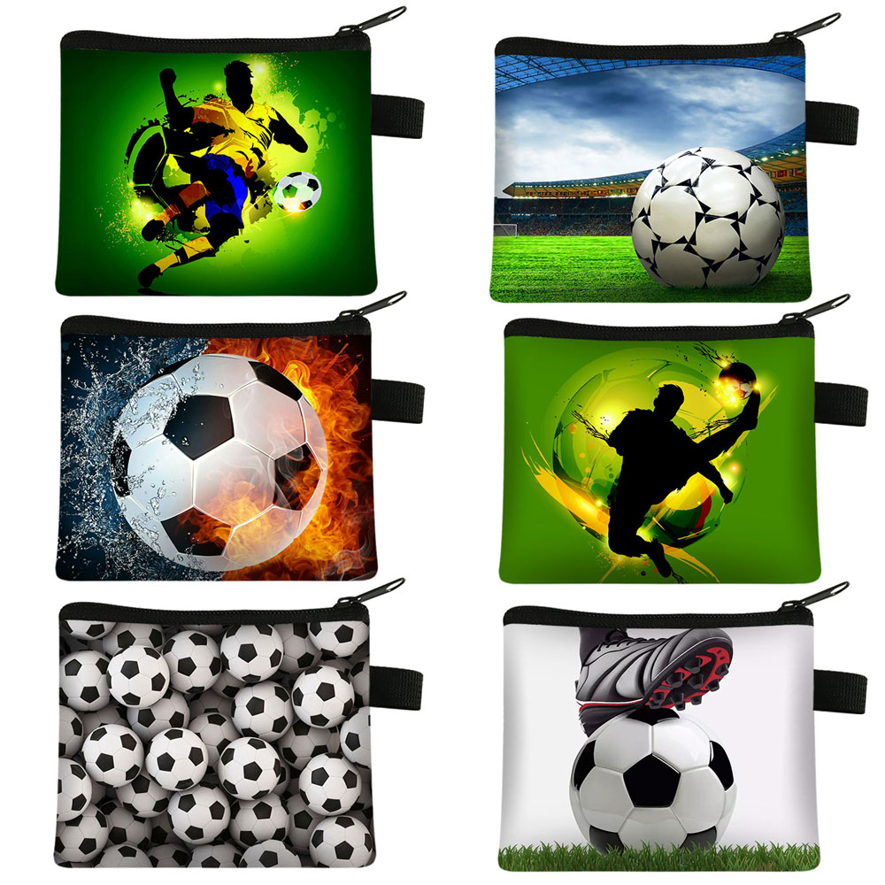 Monedero con estampado de fútbol para mujer y hombre, billetera para niños y niñas, monedero, llaves y tarjetero, Mini bolso, cartera