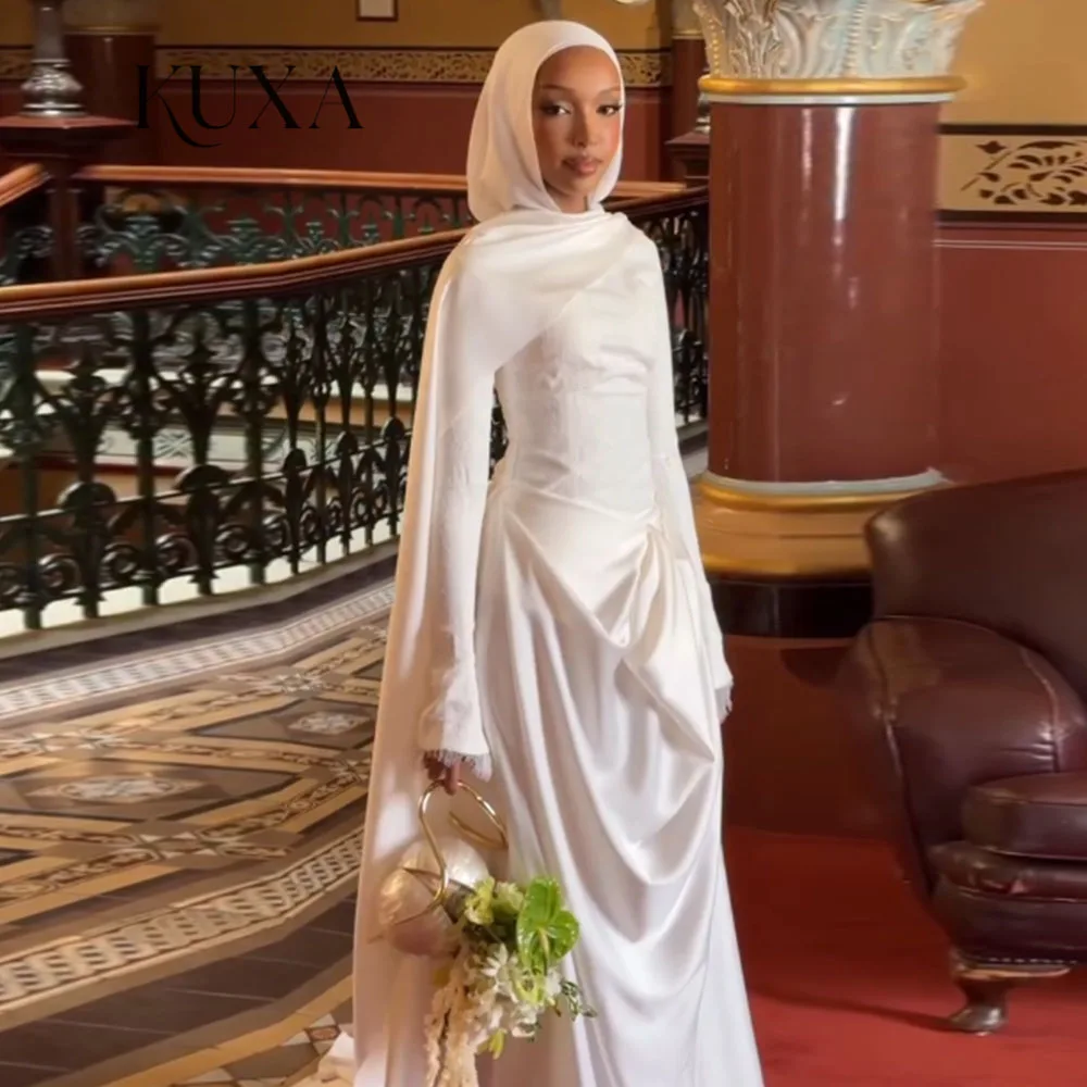 KUXA Customized Simple Muslim Wedding Dresses Saudi Kuwait Full Sleeves Floor-Length A-Line Bridal Gowns Vestidos De Novia 2026
