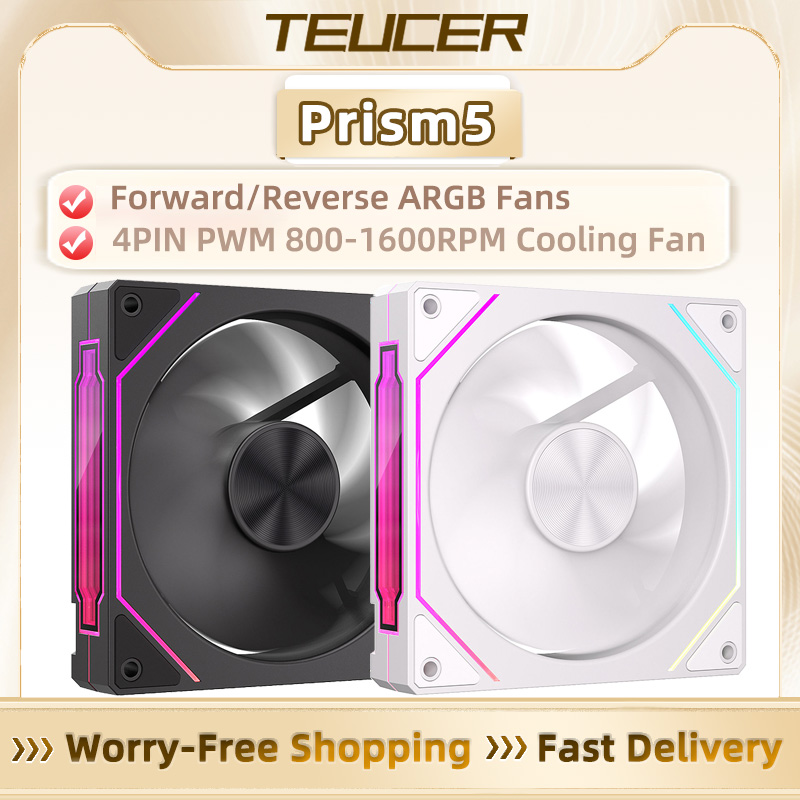 TEUCER PRISM 5 PRO 12cm ARGB 4Pin PWM ventilador con cubierta refrigeración silenciosa y alto flujo de aire 800-1600RPM sincronización de la placa base ventilador de refrigeración de iluminación