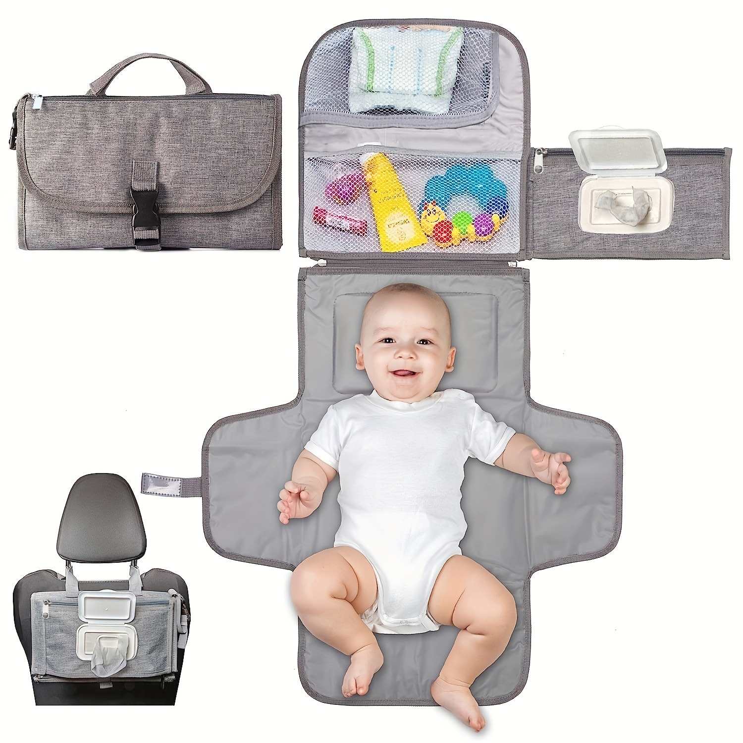 Draagbare luieraankleedkussen voor pasgeboren baby's, aankleedkussen met slimme doekjes, waterdichte reiswisselkit