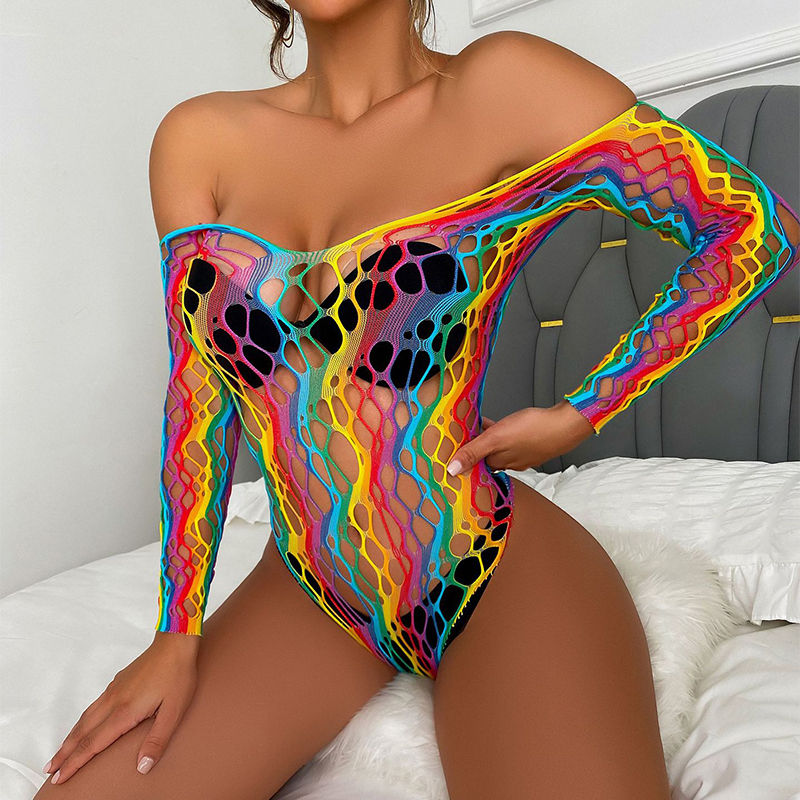 Body transparente sexy feminino, ver através da lingerie, calças justas de malha de elasticidade, tops de mangas compridas, streetwear, 2022