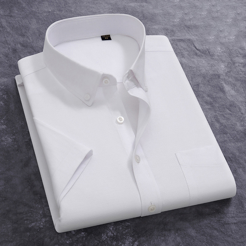 ผ้าฝ้าย 100% ผู้ชาย Oxford เสื้อฤดูร้อนแขนสั้นหลวมลายสีทึบชุดอย่างเป็นทางการเสื้อสีขาว PLUS ขนาด 5XL ﻿