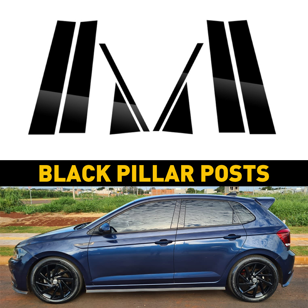 8ชิ้นแผ่นติดขอบประตูรถสีดำเสาด้านหลัง BC สติกเกอร์วัสดุ PC สำหรับ Volkswagen VW POLO MK6 2019-2024อุปกรณ์เสริม