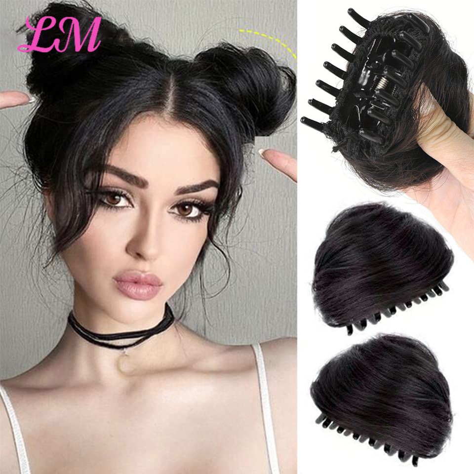 LM-pinza de pelo sintético para mujer, moño de pelo rizado, resistente al calor, color dorado, blanco y gris