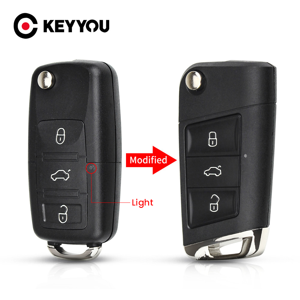 Keyyou para volkswagen vw polo passat b5 golf mk5 beetle modificado flip remoto chave escudo fob 3 botões substituição capa chave do carro