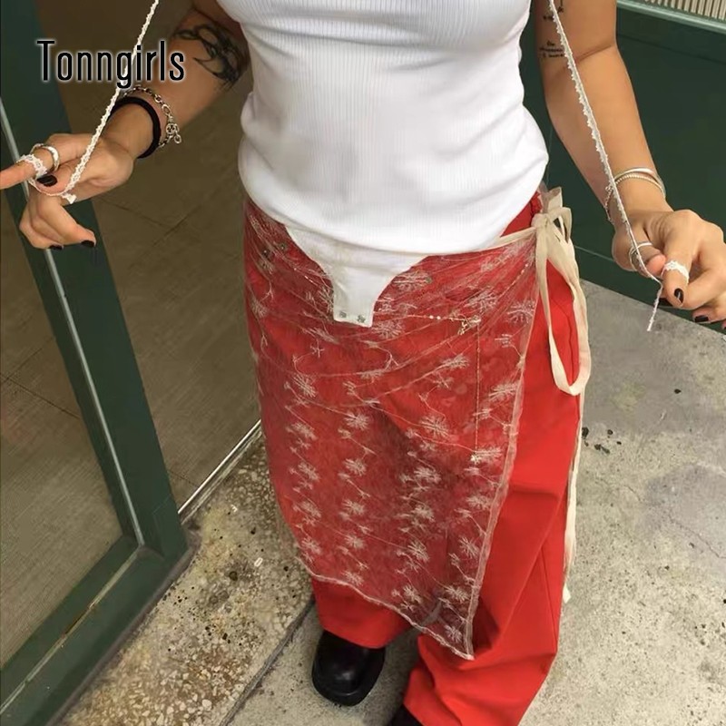Tonngirls Streetwear Doorzichtig Doorzichtige Rok Vrouwen Veters Dun Kant Collocatie Koreaanse Mode Bloemen Dames Rokken Y 2K 2000S
