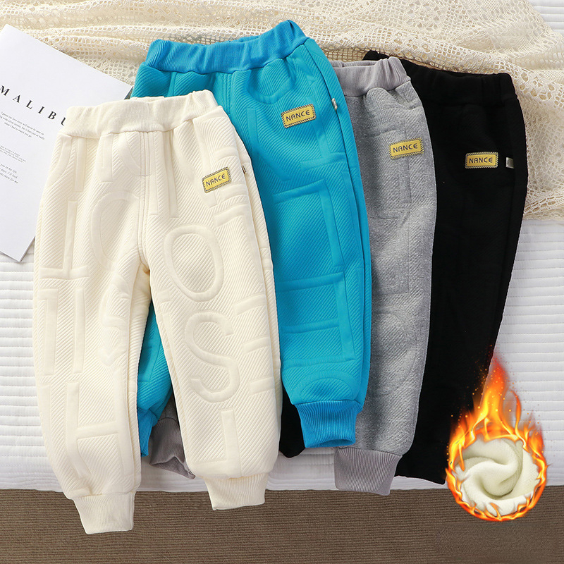 Pantalones de chándal para niños y niñas, pantalones informales gruesos de otoño e invierno, pantalones deportivos sueltos para estudiantes, pantalones con letras Kawaii para niños