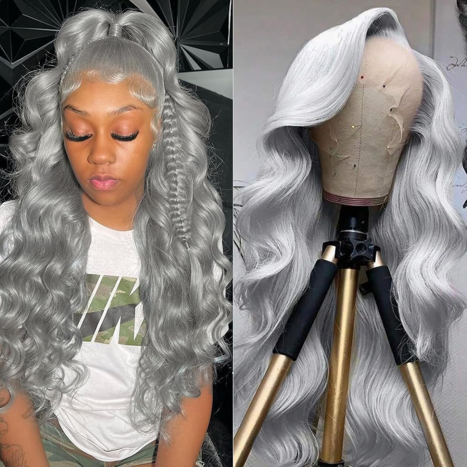 คอสเพลย์ Body Wave สีเทาเงิน 13X4 ลูกไม้ด้านหน้าวิกผมผมมนุษย์ 13x6 HD ลูกไม้ด้านหน้าวิกผม Remy บราซิล 613 สีวิกผมผมมนุษย์