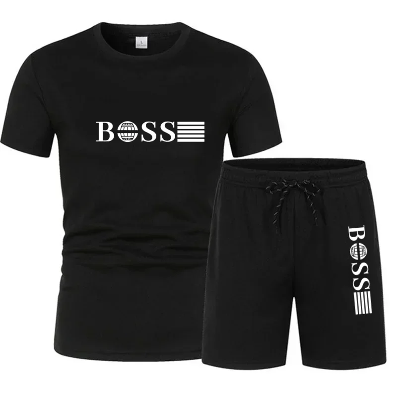 Novedad de verano, camiseta de malla de dos piezas para correr para hombre y pantalón corto informal, traje deportivo elástico con cuello redondo, cómodo y de secado rápido